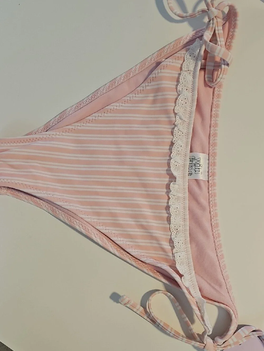 Wild Fable Women's XL Pink & White Striped Lace-Trim Tie-Side Bikini Bottom